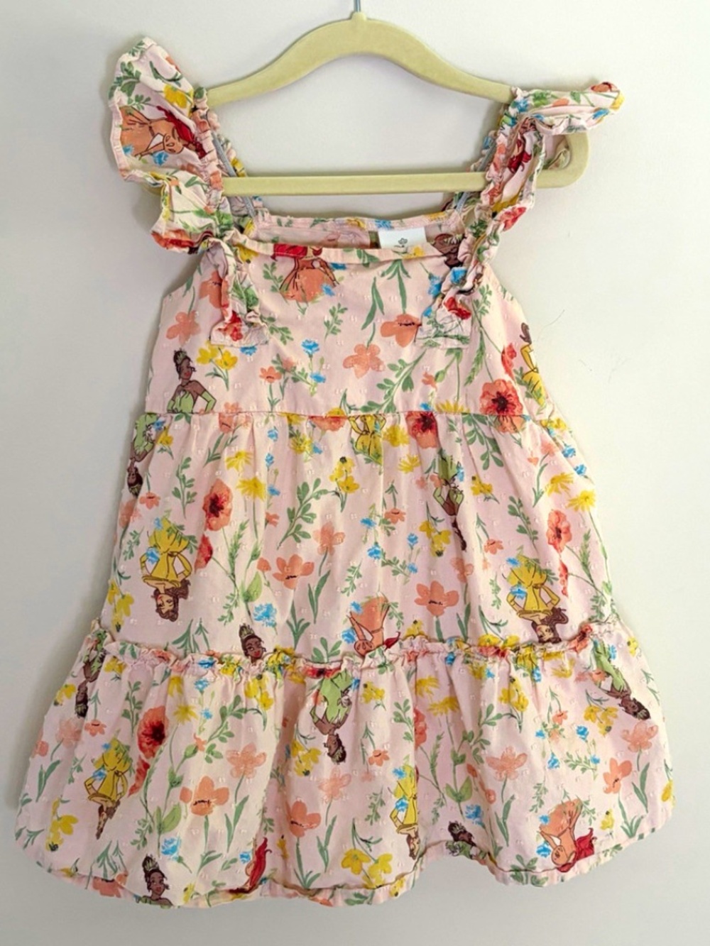 Disney Princess Girls 4T Pink Floral Ariel Belle Tiana Ruffle Strap Dress